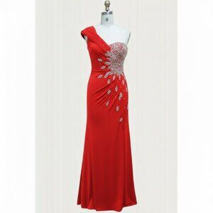 Red Romance Couture One Shoulder Jersey Grad Prom Dress RM164